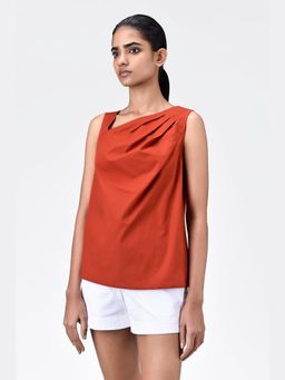 Genes Lecoanet Hemant - Womens Cotton Poplin Regular Sleeveless Orange Top