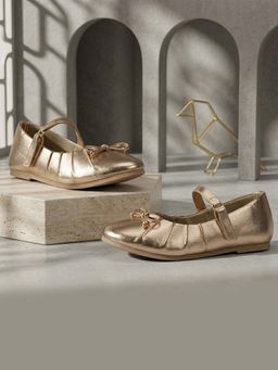 Bubblegummers - Girls Rose Gold Metallic Mary Jane Ballerina with Elegant Bow Details