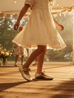 BOYZ N GALZ - Girls Gold Metallic Glitter Bow Ballerina