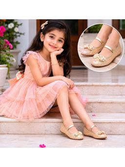 BOYZ N GALZ - Girls Gold Glitter Ballerina with Bow Detail