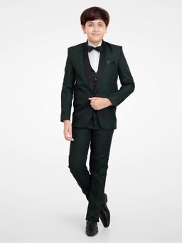 Jeetethnics - Boys Green Coat Suit With Waistcoat Shirt & Trousers (Set of 5)