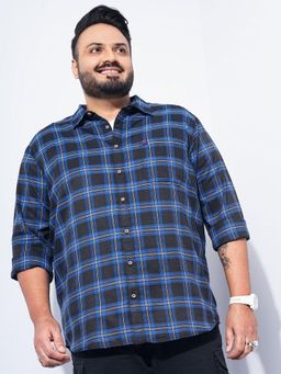 Hardsoda - Men Blue Polycotton Collar Neck Relaxed Fit Checks Casual Shirt