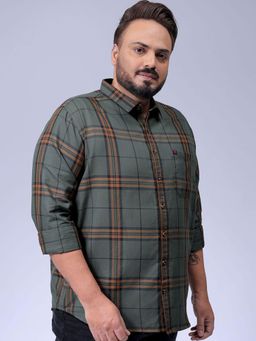 Hardsoda - Men Olive Polycotton Collar Neck Regular Fit Checks Casual Shirt