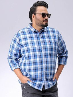 Hardsoda - Men Blue Polycotton Collar Neck Regular Fit Checks Casual Shirt