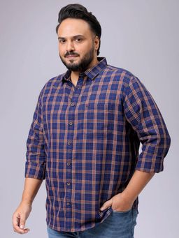 Hardsoda - Men Blue Polycotton Collar Neck Regular Fit Checks Casual Shirt