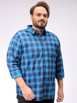 Hardsoda - Men Blue Cotton Collar Neck Regular Fit Checks Casual Shirt