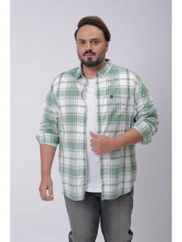 Hardsoda - Men Green Cotton Collar Neck Regular Fit Checks Casual Shirt