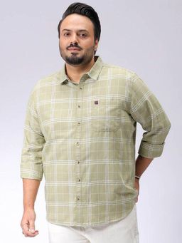 Hardsoda - Men Green Polycotton Collar Neck Regular Fit Checks Casual Shirt