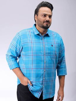 Hardsoda - Men Blue Polycotton Collar Neck Regular Fit Checks Casual Shirt