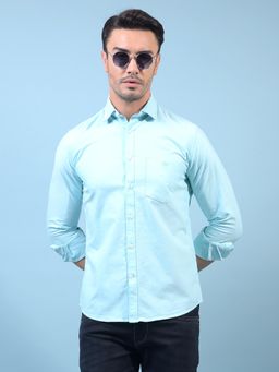 CRIMSOUNE CLUB - Men Green Cotton Collar Neck Slim Fit Solid Casual Shirt