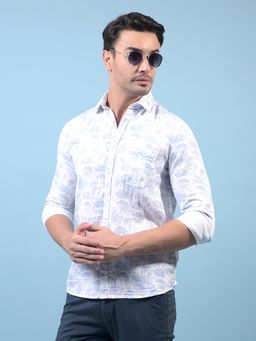 CRIMSOUNE CLUB - Men Blue Cotton Collar Neck Slim Fit Floral Casual Shirt