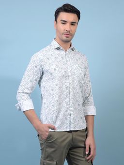 CRIMSOUNE CLUB - Men Green Cotton Collar Neck Slim Fit Floral Casual Shirt