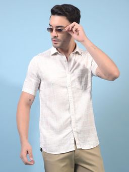 CRIMSOUNE CLUB - Men Beige Lyocell Blend Collar Neck Slim Fit Checks Casual Shirt