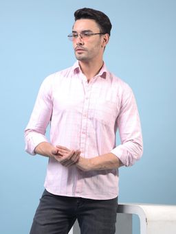 CRIMSOUNE CLUB - Men Pink Cotton Collar Neck Slim Fit Checks Casual Shirt