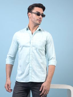 CRIMSOUNE CLUB - Men Green Cotton Collar Neck Slim Fit Checks Casual Shirt