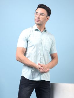 CRIMSOUNE CLUB - Men Green Cotton Collar Neck Slim Fit Checks Casual Shirt