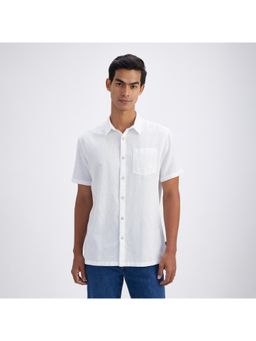 Pepe Jeans - Men White Blended Collar Neck Regular Fit Solid Casual Shirt