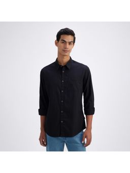 Pepe Jeans - Men Black Pure Cotton Collar Neck Regular Fit Solid Casual Shirt