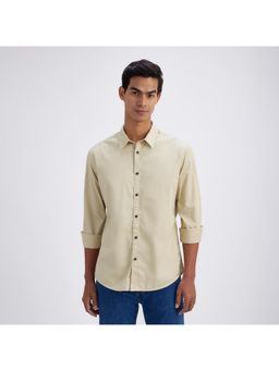 Pepe Jeans - Men Beige Pure Cotton Collar Neck Regular Fit Solid Casual Shirt