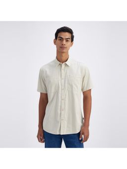 Pepe Jeans - Men Beige Pure Cotton Collar Neck Regular Fit Solid Casual Shirt