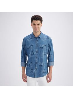 Pepe Jeans - Men Blue Pure Cotton Collar Neck Regular Fit Printed Casual Shirt