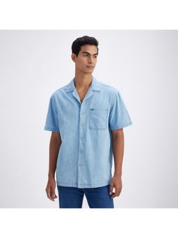 Pepe Jeans - Men Blue Pure Cotton Notched Lapel Relaxed Fit Solid Casual Shirt
