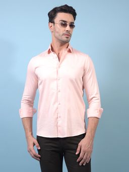 CRIMSOUNE CLUB - Men Peach Cotton Blend Collar Neck Slim Fit Solid Casual Shirt