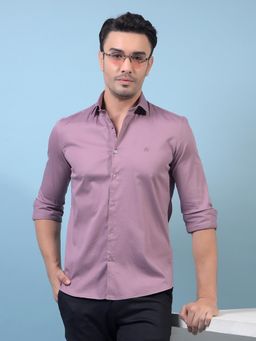 CRIMSOUNE CLUB - Men Mauve Cotton Blend Collar Neck Slim Fit Solid Casual Shirt