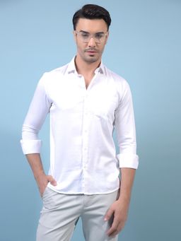 CRIMSOUNE CLUB - Men White Lyocell Blend Collar Neck Slim Fit Solid Casual Shirt