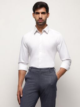Subtract - Men White Cotton Collar Neck Slim Fit Solid Formal Shirt