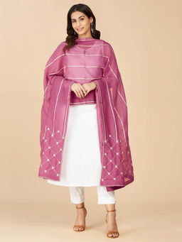 Fabindia - Magenta Cotton Silk Embroidered Dupatta