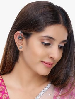 Yellow Chimes - Silver Plated Bugadi Ear Cuffs with Ear Studs (Pack of 6)