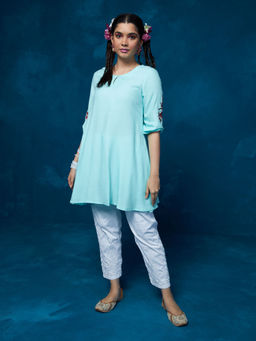 Likha - Light Blue Embroidered Aine Tunic Dress LIKTOP03