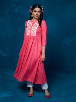 Likha - Fuchsia Embroidered Flared Kurta LIKKUR92