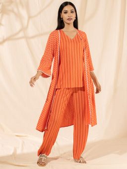 Likha - Orange Printed Top Jacket and Pant LIKSKD246 (Set of 3)