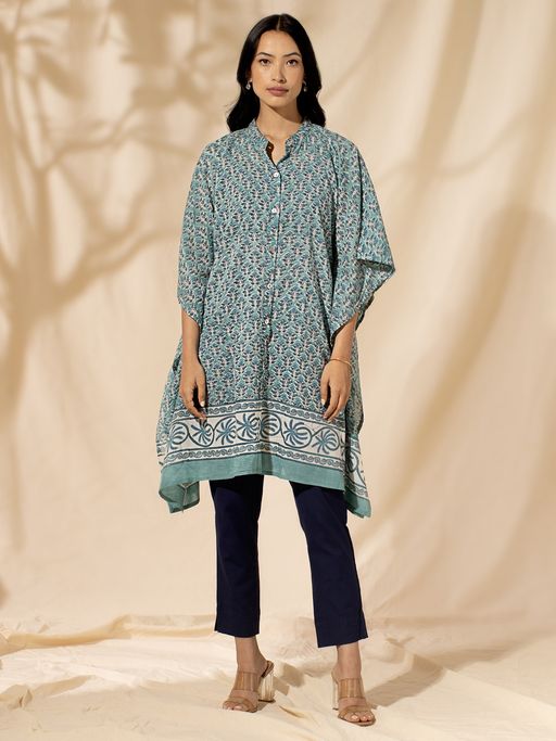 Likha Blue Hand block Printed Kaftan LIKKUR174 (Free Size)