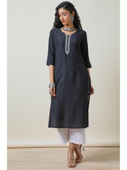 Soch - Womens Black Straight Viscose Blend Kurta with Cutdanas