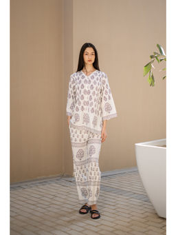 SAY - Women White Viscose Rayon Printed Co-Ord (Set of 2)