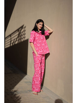 SAY - Women Pink Printed Cotton Co-Ord (Set of 2)