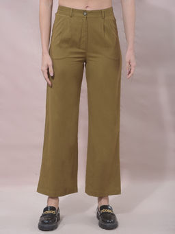 CRIMSOUNE CLUB - Olive Wide Fit Solid Plain Trouser