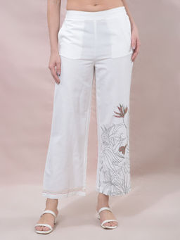 CRIMSOUNE CLUB - White Wide Fit Embroidered Pant