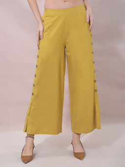 CRIMSOUNE CLUB - Mustard Wide Fit Solid Plain Pant