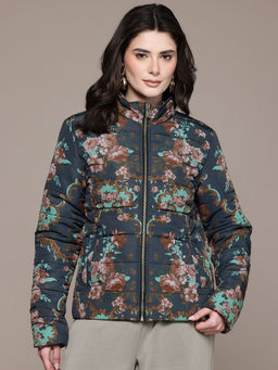 Label Ritu Kumar - Multi-Color High Neck Full Sleeves Floral Jacket