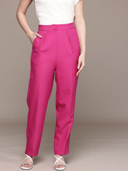 Label Ritu Kumar - Pink Fitted Solid Plain Pant