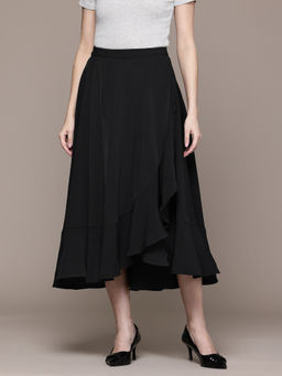 Label Ritu Kumar - Black Mid Waist Solid Plain Skirt