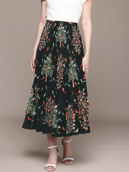Label Ritu Kumar - Black Mid Waist Floral Skirt