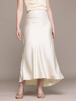 Label Ritu Kumar - Off White Mid Waist Solid Plain Skirt