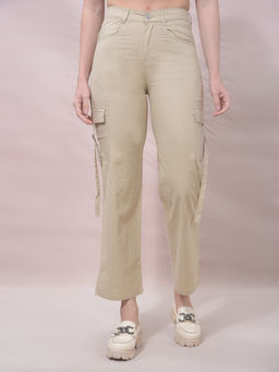 CRIMSOUNE CLUB - Beige Regular Fit Solid Plain Cargo