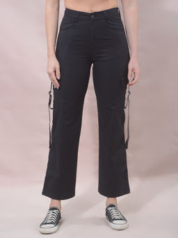 CRIMSOUNE CLUB - Black Regular Fit Solid Plain Cargo