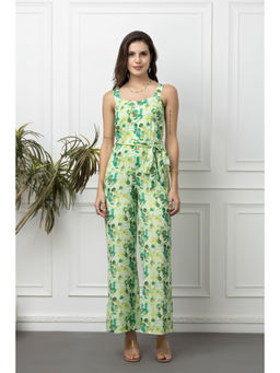 Beatnik - Green Square Neck Sleeveless Printed Jumpsuit